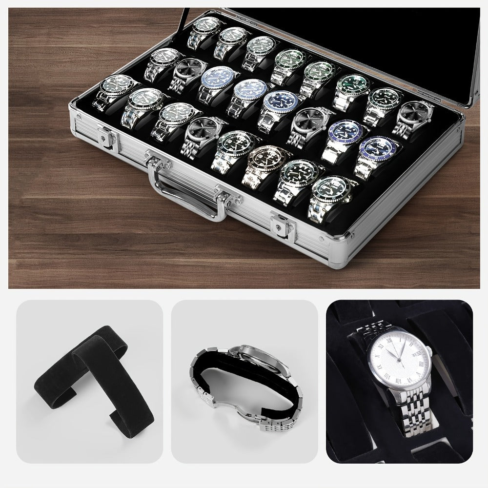 Fashion Watch - Display Case 24 Slot Lockable Aluminum Portable Storage Box with Latch - product detail view 5