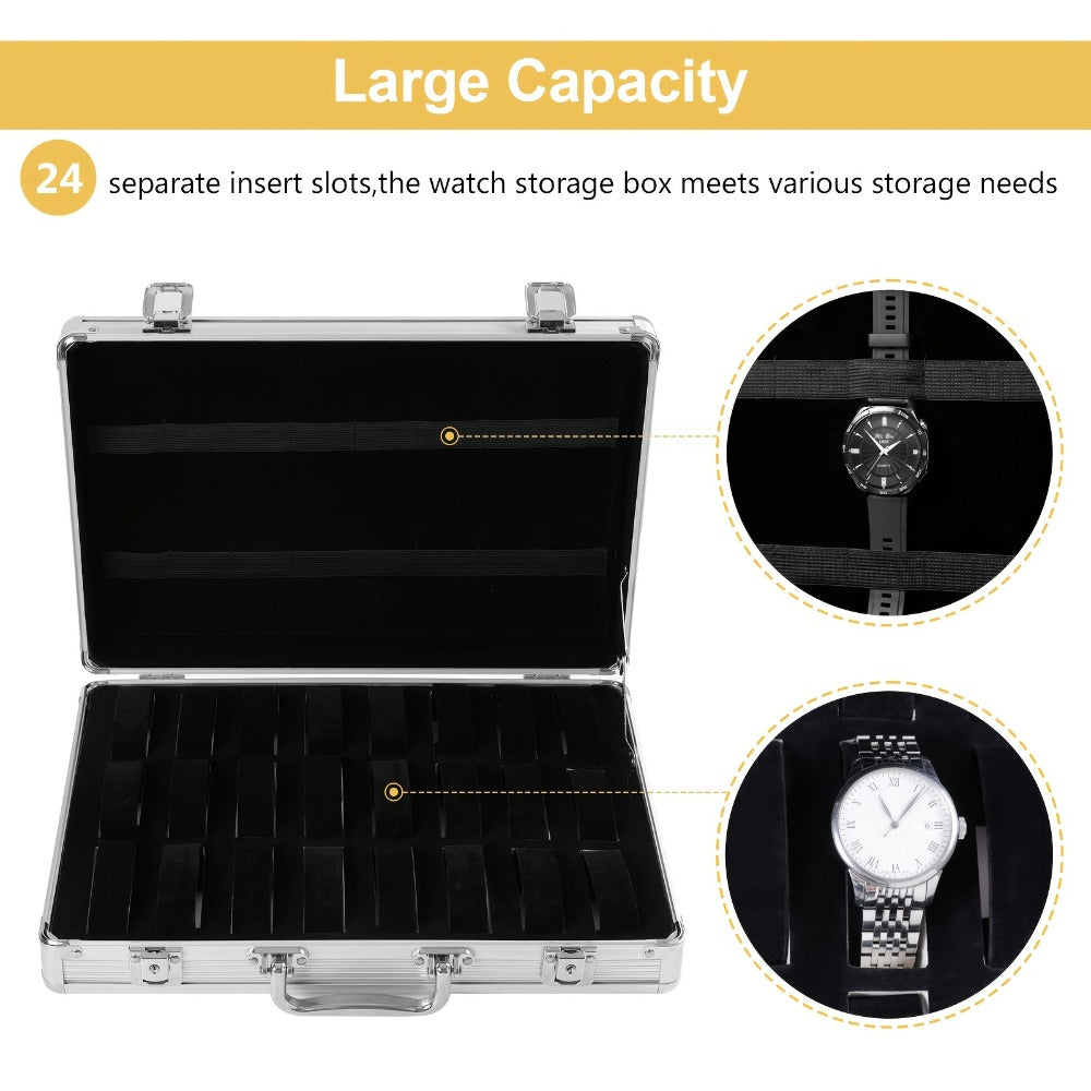 Fashion Watch - Display Case 24 Slot Lockable Aluminum Portable Storage Box with Latch - product detail view 6
