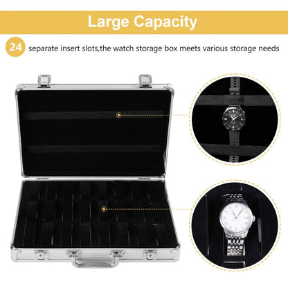 Fashion Watch - Display Case 24 Slot Lockable Aluminum Portable Storage Box with Latch - product detail view 6