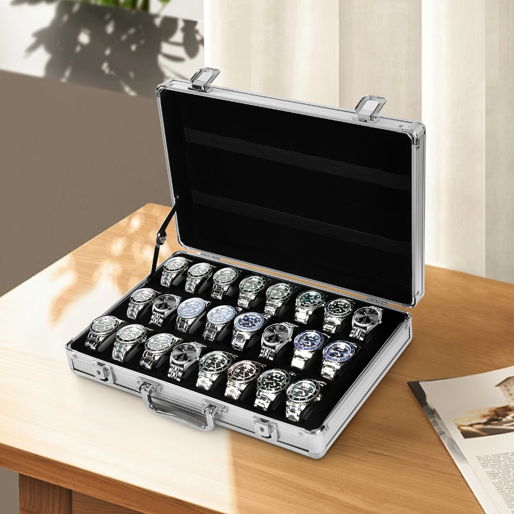Fashion Watch - Display Case 24 Slot Lockable Aluminum Portable Storage Box with Latch - product detail view 8