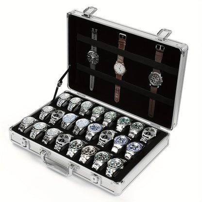 Fashion Watch - Display Case 24 Slot Lockable Aluminum Portable Storage Box with Latch - product detail view 9