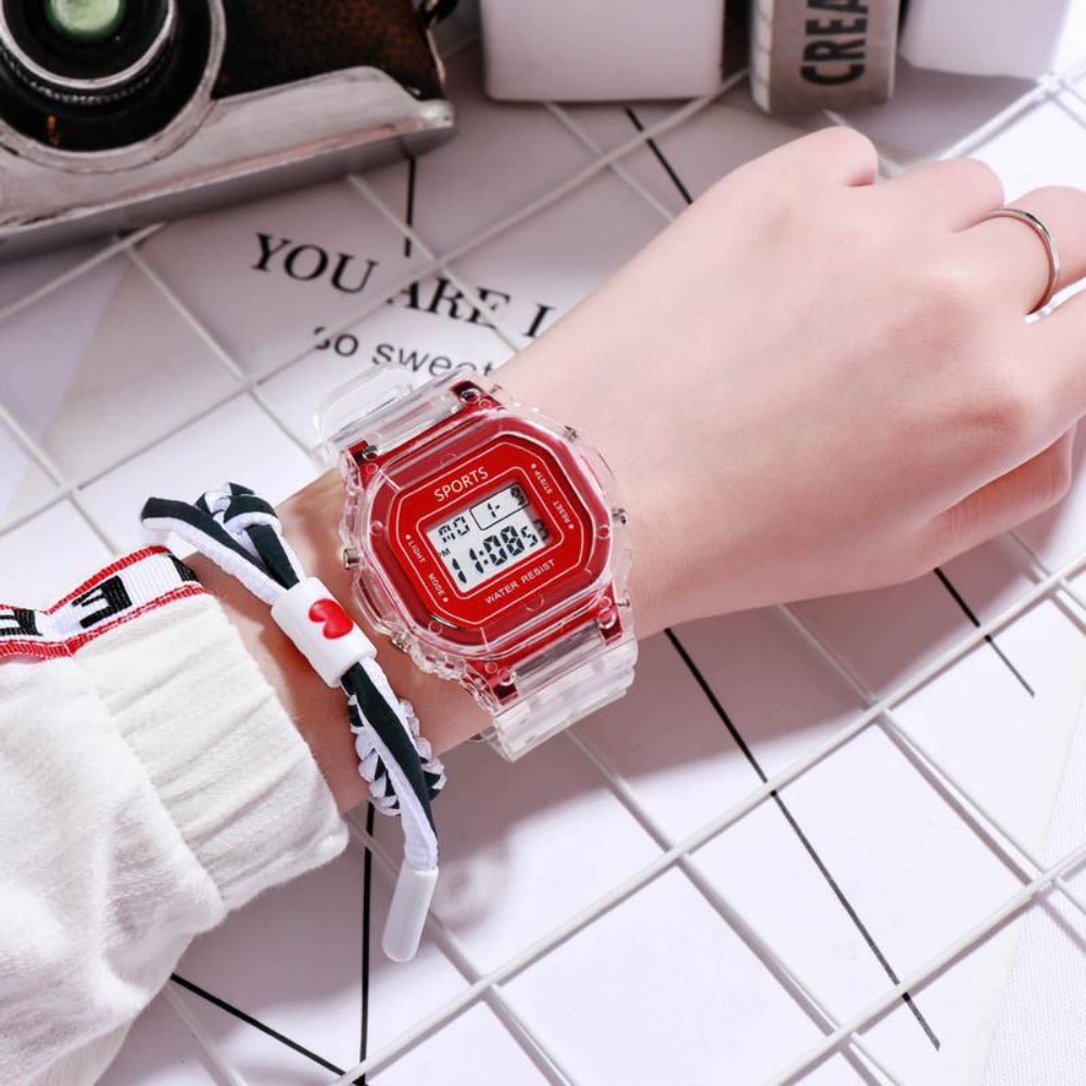 Fashion Watch - LED Digital Transparent Square Case Retro Futuristic Unisex Wristwatch - product detail view 5