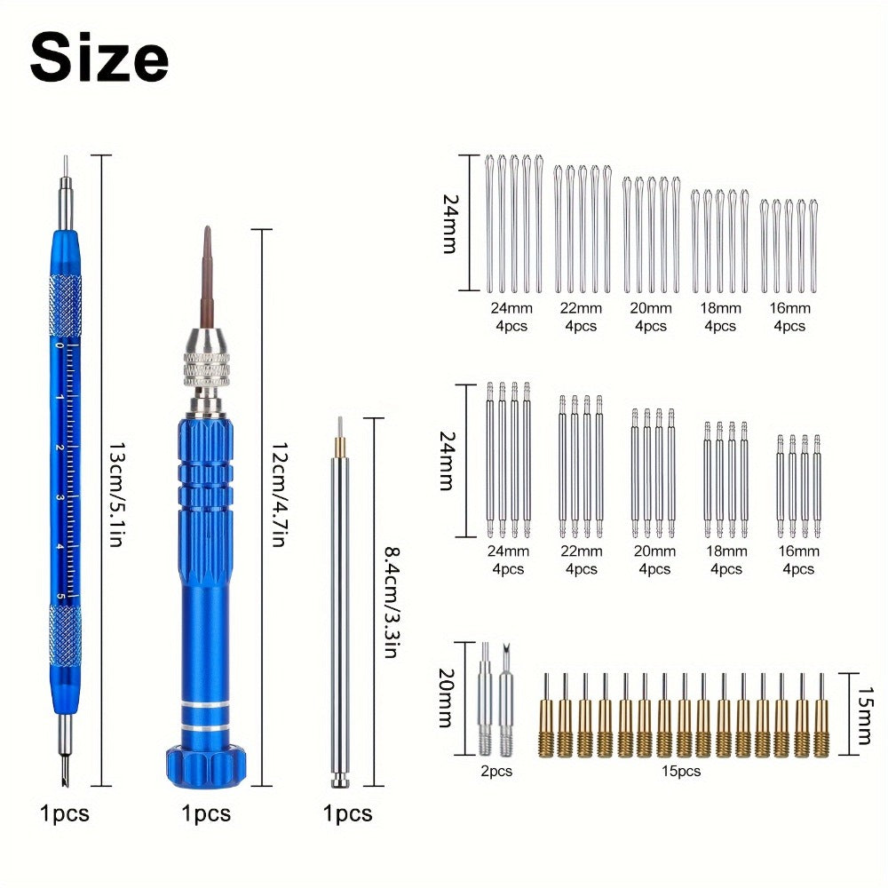 Fashion Watch - Repair Kit 74pcs Spring Bar Tool Set, Link Pin Remover, 5-in-1 Screwdriver - product detail view 2
