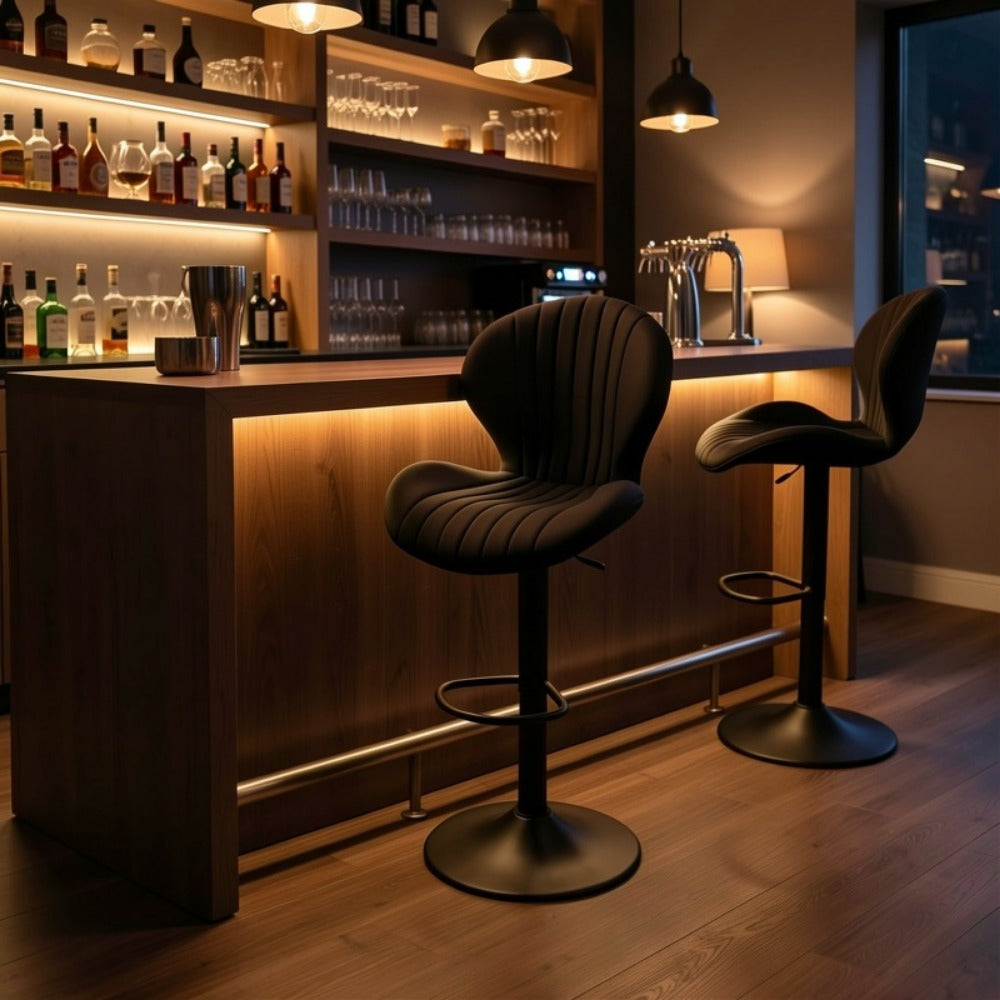 Faux Leather Bar Stool with 360° Swivel for Comfortable Everyday Seating detail image - detail view 10