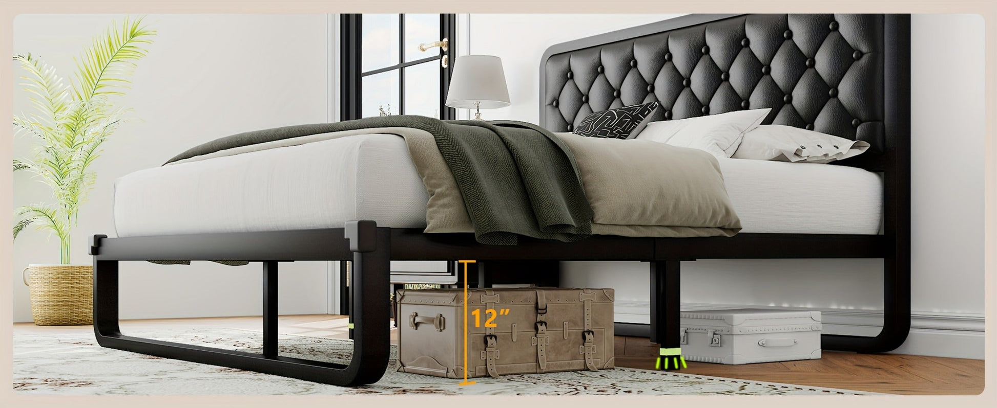 Faux Leather Bed Frame, Bedroom Platform Bed for Bedroom Comfort and Support detail image - detail view 12