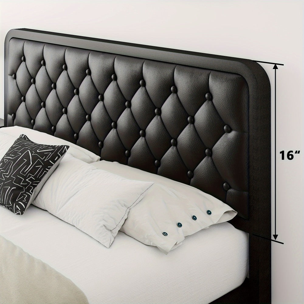 Faux Leather Bed Frame, Bedroom Platform Bed for Bedroom Comfort and Support detail image - detail view 3