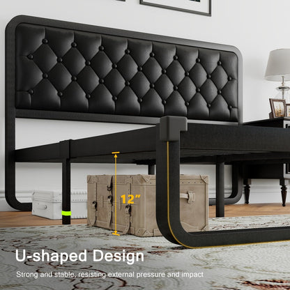 Faux Leather Bed Frame, Bedroom Platform Bed for Bedroom Comfort and Support detail image - detail view 5