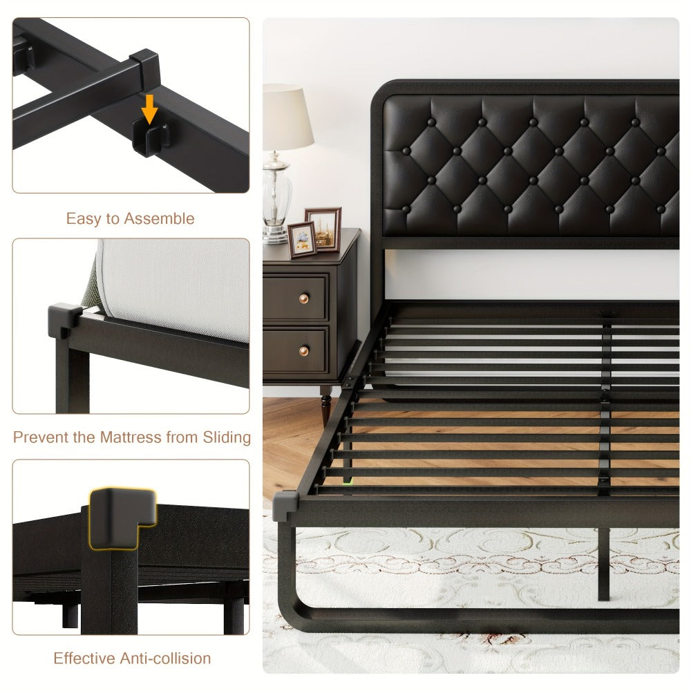 Faux Leather Bed Frame, Bedroom Platform Bed for Bedroom Comfort and Support detail image - detail view 6
