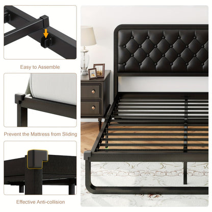 Faux Leather Bed Frame, Bedroom Platform Bed for Bedroom Comfort and Support detail image - detail view 6