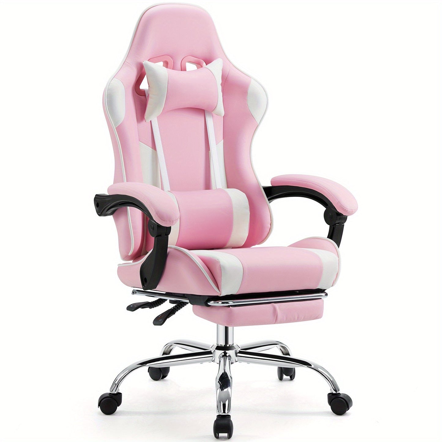 Gaming Chair shown in the pink, With Footrest option