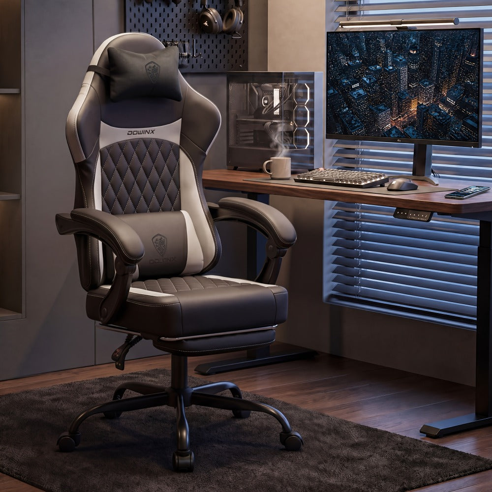 Faux Leather Gaming Chair with Lumbar Support and High Back for Home Office detail image - detail view 5