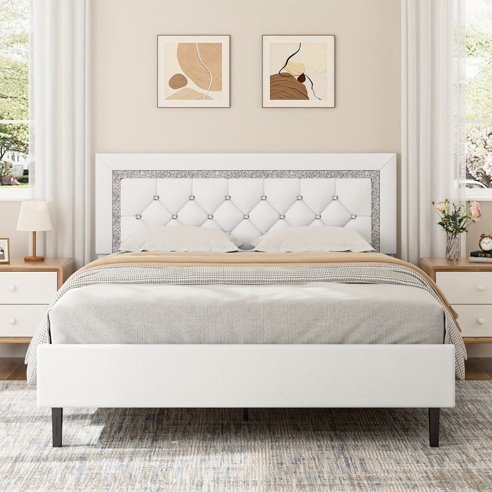 Faux Leather Twin Bed Frame with Solid Wood Construction for Bedroom Comfort and Support detail image - detail view 12