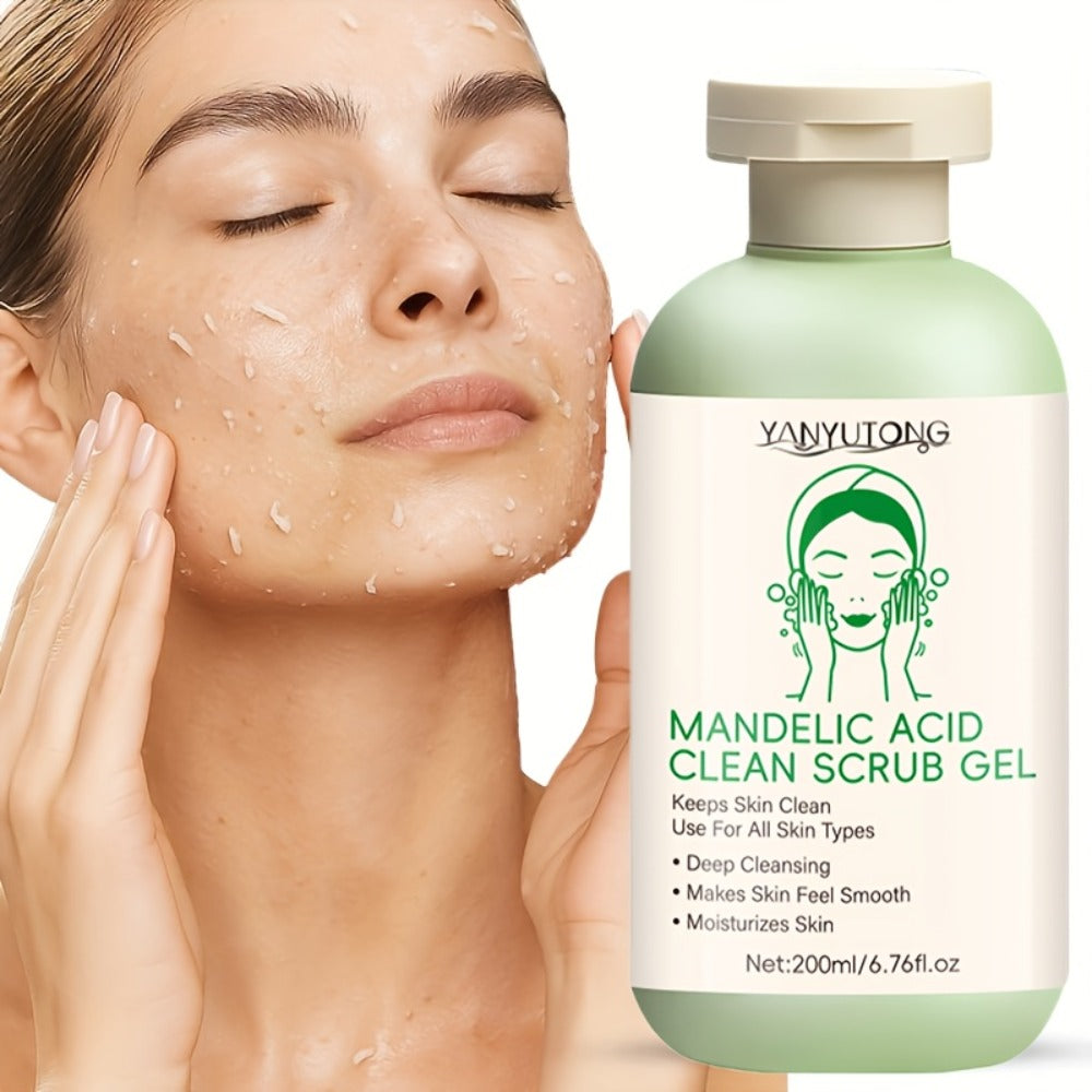 Mandelic Acid Facial Exfoliating Gel in a 200ml Green Pump Bottle for Face and Body Rinse-Off Use