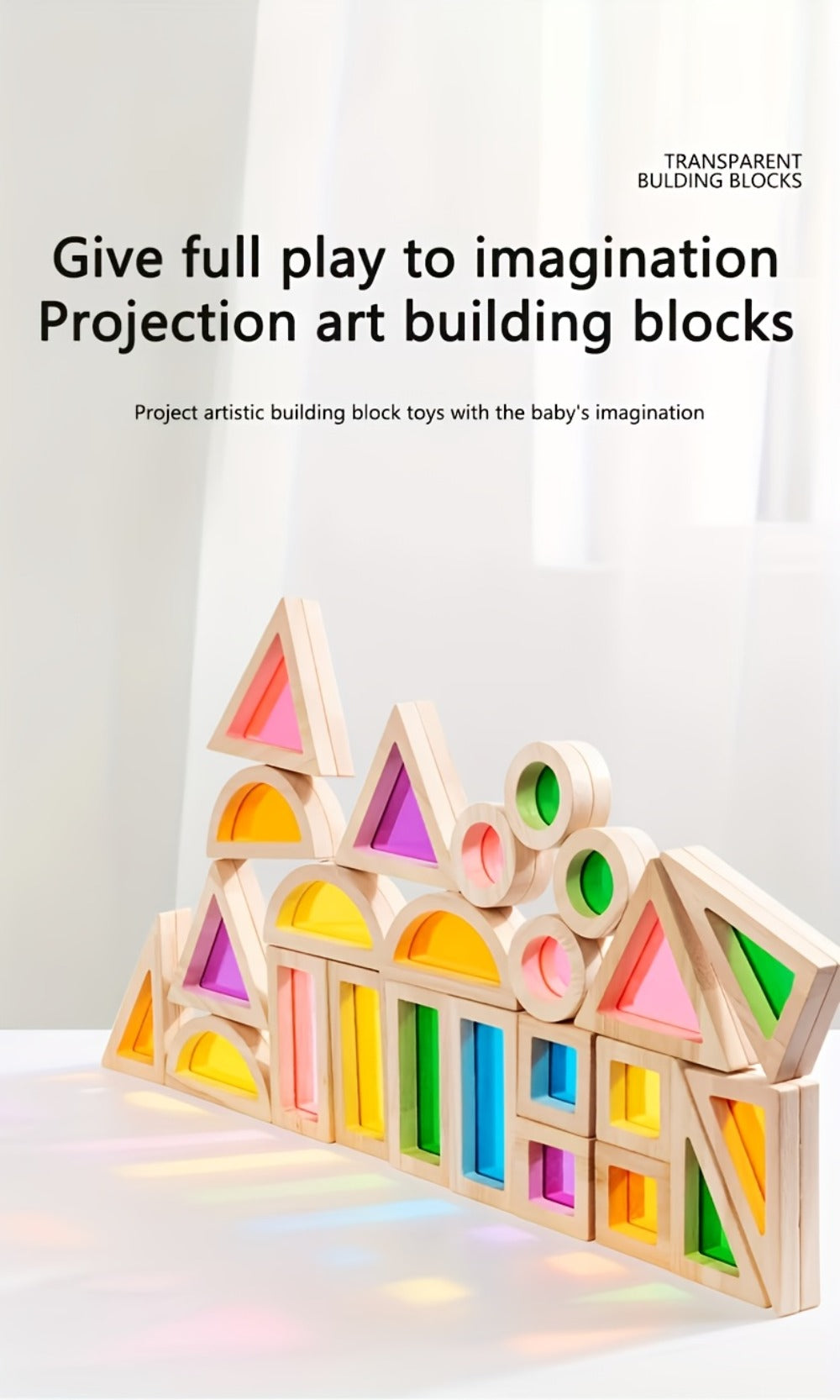 Translucent Acrylic Building Blocks for Kids – Colorful Geometric Construction Toy Set, Sensory Light Table Play, STEM Educational Toy for Toddlers, Birthday Holiday Gift for Boys & Girls Ages 3+