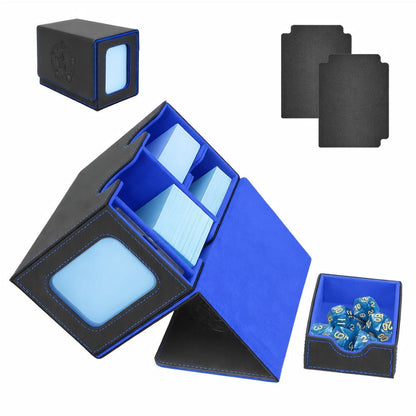 Double-Deck Trading Card Box with Display Window, Dice Tray, Five Dividers and Six Medium Color Labels