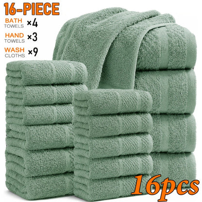 Towel Set 12, 16 or 18 Piece 450GSM Cotton-Blend Bath, Hand and Face Towels in Multiple Colors
