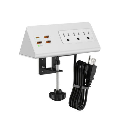 Power Strip Desk-Edge 7-in-1 with Clamp or Screw Mount, PD 20W USB-C, 5.6-Foot Cord and Power Indicator