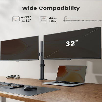 Single & Dual Monitor Mount for 13-32 Inch Screens, VESA Desk Mount Arm, 19.8 lbs Capacity, 16.3" Height Extension, ±45° Tilt ±90° Swivel, Heavy-Duty Steel C-Clamp & Grommet Base, Space-Saving Home Office Stand