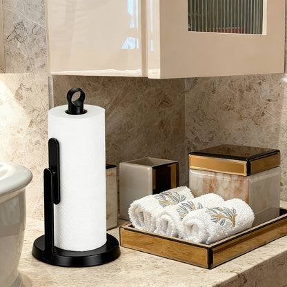 Paper Towel Holder Countertop - Stainless Steel Standing Dispenser with Tension Arm for One-Handed Tear, Modern Kitchen Roll Holder in Silver White Gold Black