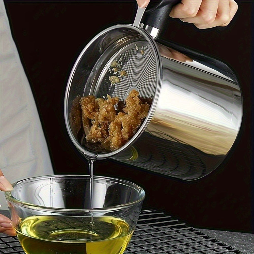 Grease Container with Strainer Stainless Steel - Kitchen Bacon Fat Storage Can with Easy Pour Handle for Cooking Oils and Fats