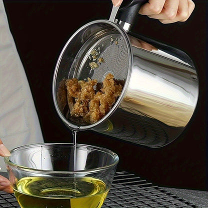 Grease Container with Strainer Stainless Steel - Kitchen Bacon Fat Storage Can with Easy Pour Handle for Cooking Oils and Fats