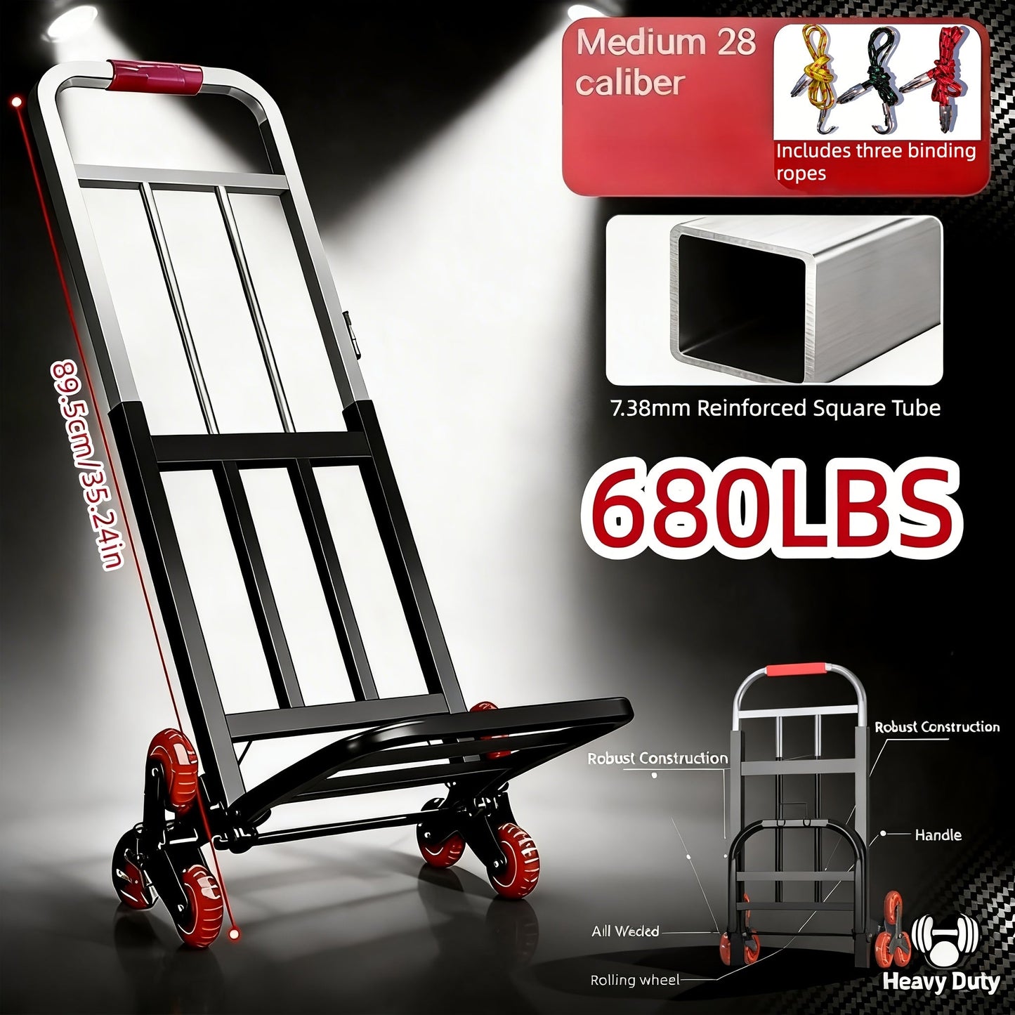 Folding Hand Truck Stair Climbing Wheels Heavy Duty 220 450 680 LBS Capacity Compact Collapsible Handcart Dolly for Home Warehouse Grocery Moving Office Material Handling