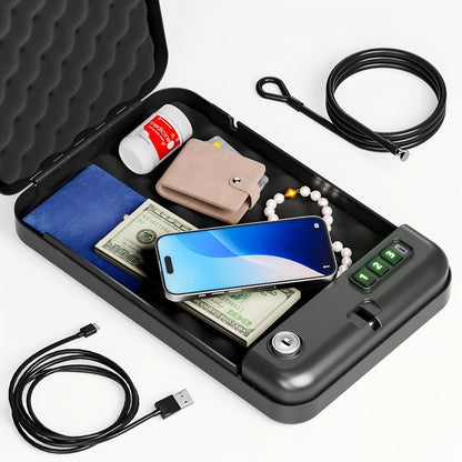 Portable Pistol Safe with Three-Digit Electronic Keypad, Backup Keys, USB-C Cable and 3.28 ft Security Cable