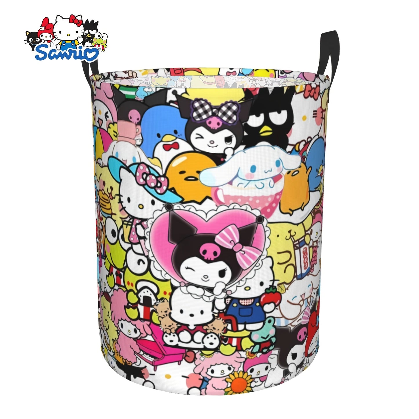 Collapsible Laundry Hamper with Bow Cat Prints, Two Handles and 40 x 50cm Size in Nine Pattern Options