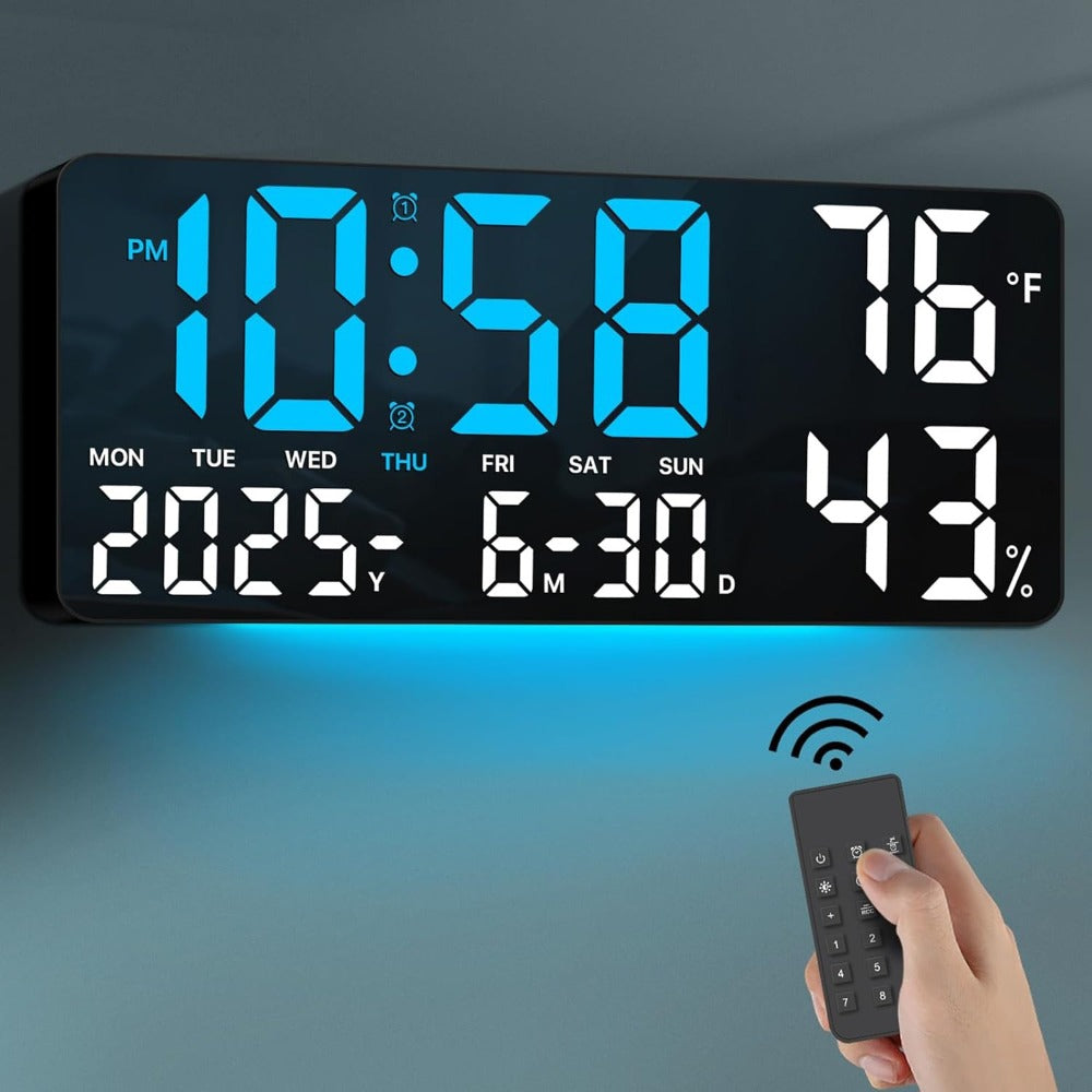 14.6-Inch Digital LED Wall Clock with Remote, Date, Weekday, Temperature and Humidity Color Options