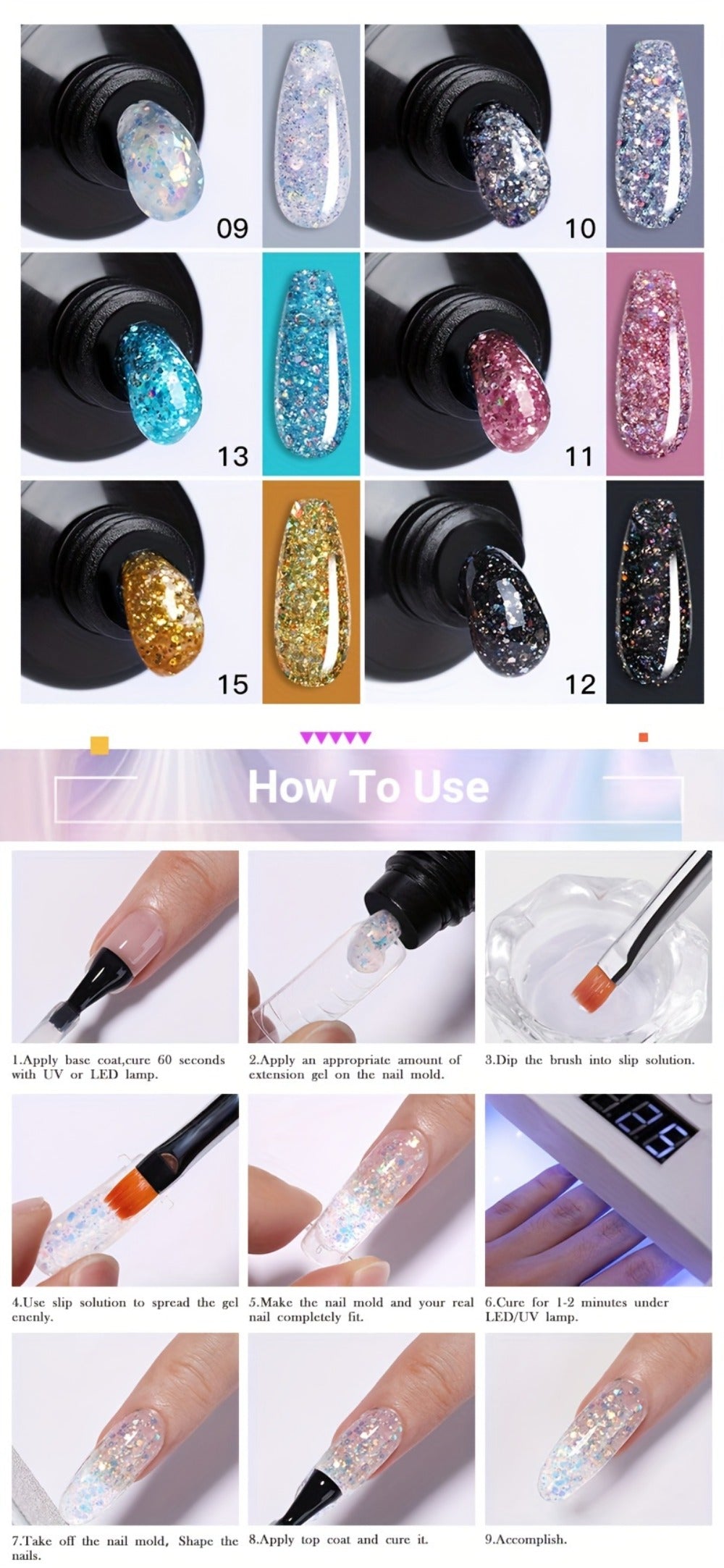 Builder Gel Nail Extension Kit – Quick Build UV LED Acrylic Gel in White Nude Pink Crystal for Nail Construction Overlay Sculpting Salon & Home Manicure 15g 0.51oz