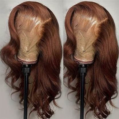 Body Wave Lace Front Wig Synthetic Glueless Heavy Density 26-34 Inch | Dark Brown Red Orange-Red Black Long Wavy Women Daily Wear Party Cosplay