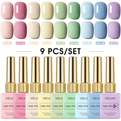 Gel Nail Polish – Set 9 Colors Macaron Pastel in Square Bottles — High Saturation UV LED Cure Chip-Resistant Long-Lasting Kit for Women…