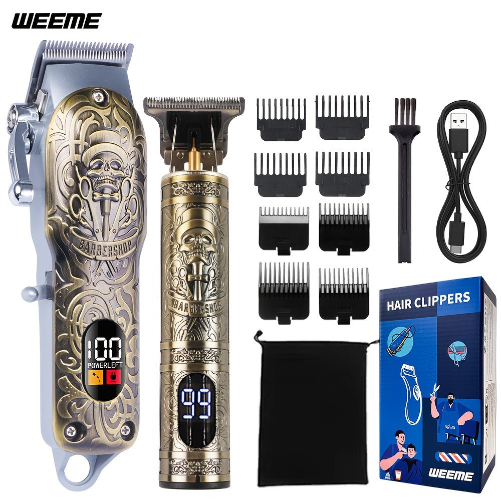 Hair Clipper WEEME Dragon and Phoenix Two-Tool Set with USB-C Charging, Four Guide Combs and Three Finishes