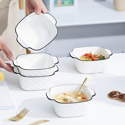 Ceramic Baking Dish Set 4-Piece, 13oz Small Square Ceramic Casserole Dishes with Handles, Diamond Design Oven & Microwave Safe Bakeware, 5.7x4.5x2.2 Inch Air Fryer Ceramic Dishes for Individual Servings