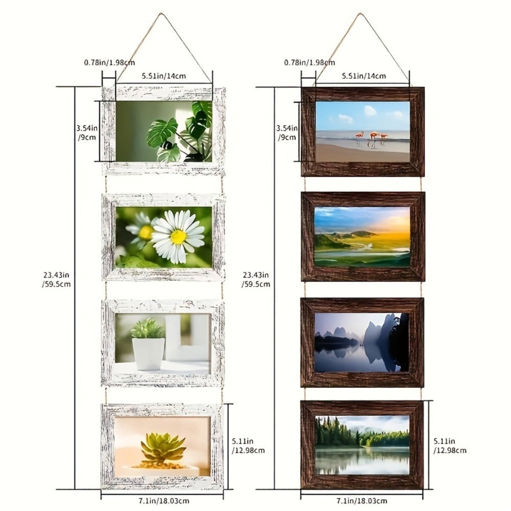 Four-Frame 4 x 6-Inch Hanging Photo Collage with Mats and White or Brown Checkout Color Options