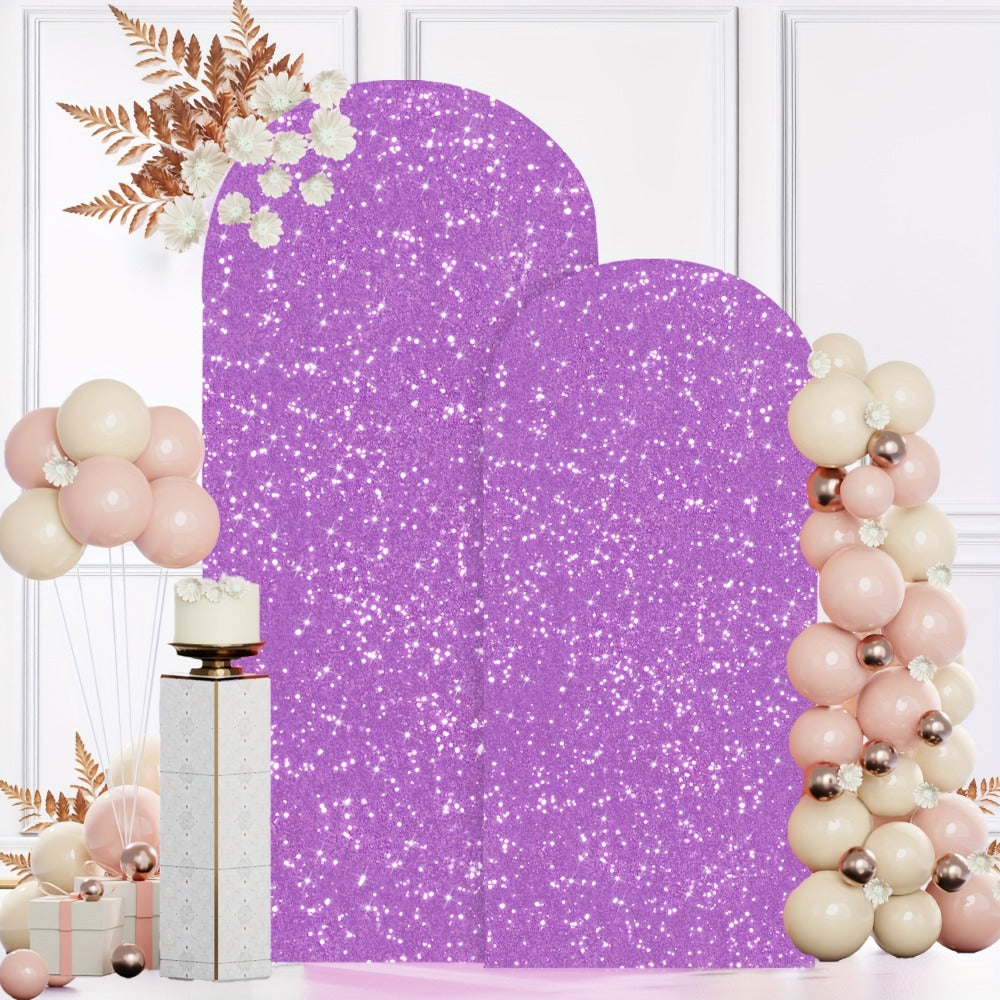 Glitter Sequin Wedding Arch Covers, Two-Piece 6 ft and 7.2 ft Spandex Backdrop Set in Eight Colors