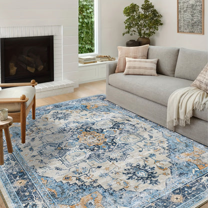 Moroccan and Boho Low-Pile Area Rug in Four Patterns with 59 x 82.6-Inch to 106.2 x 141.7-Inch Sizes
