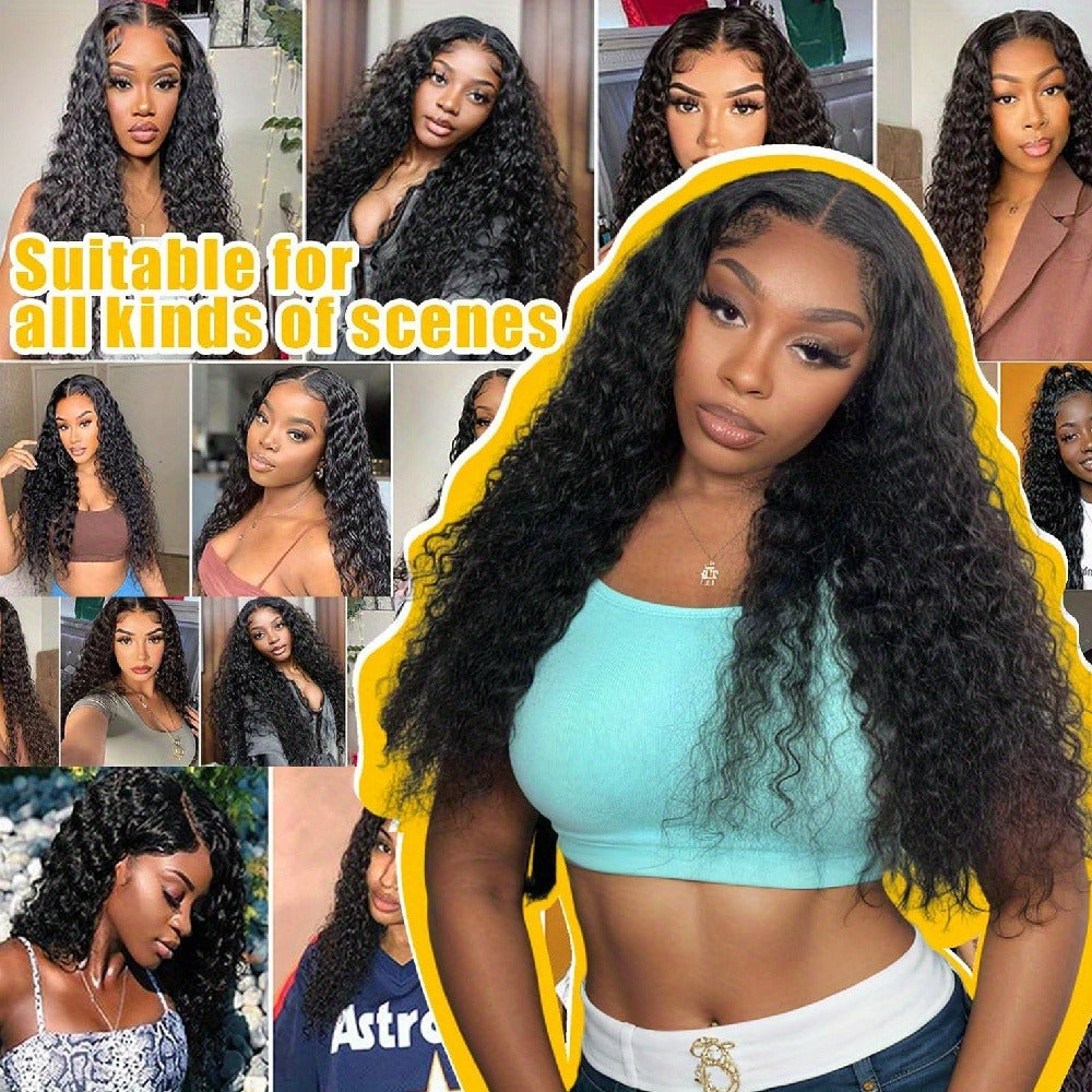 250% Density Deep Wave Wig 13x4 HD Lace Front Human Hair Glueless Wear and Go – Pre-Plucked Pre-Cut Natural Black Long Curly Wig for Women 28 34 Inch Beginner Friendly Protective Style