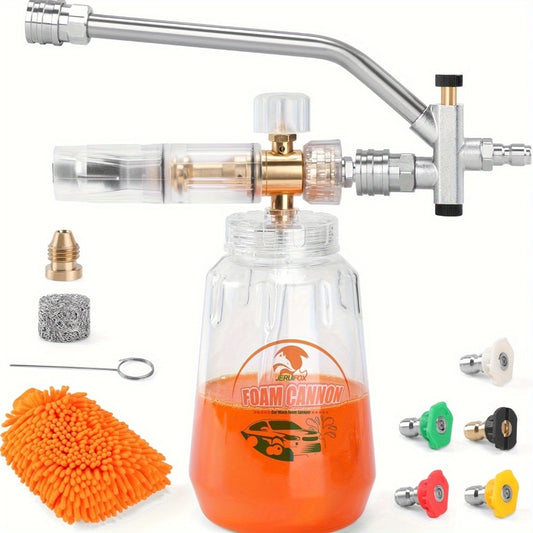 Foam Cannon Pressure Washer Kit – 9-Piece Set, Dual Connector, 5 Nozzle Tips, 1/4" Quick Connect, 5000 PSI Car Wash Lance