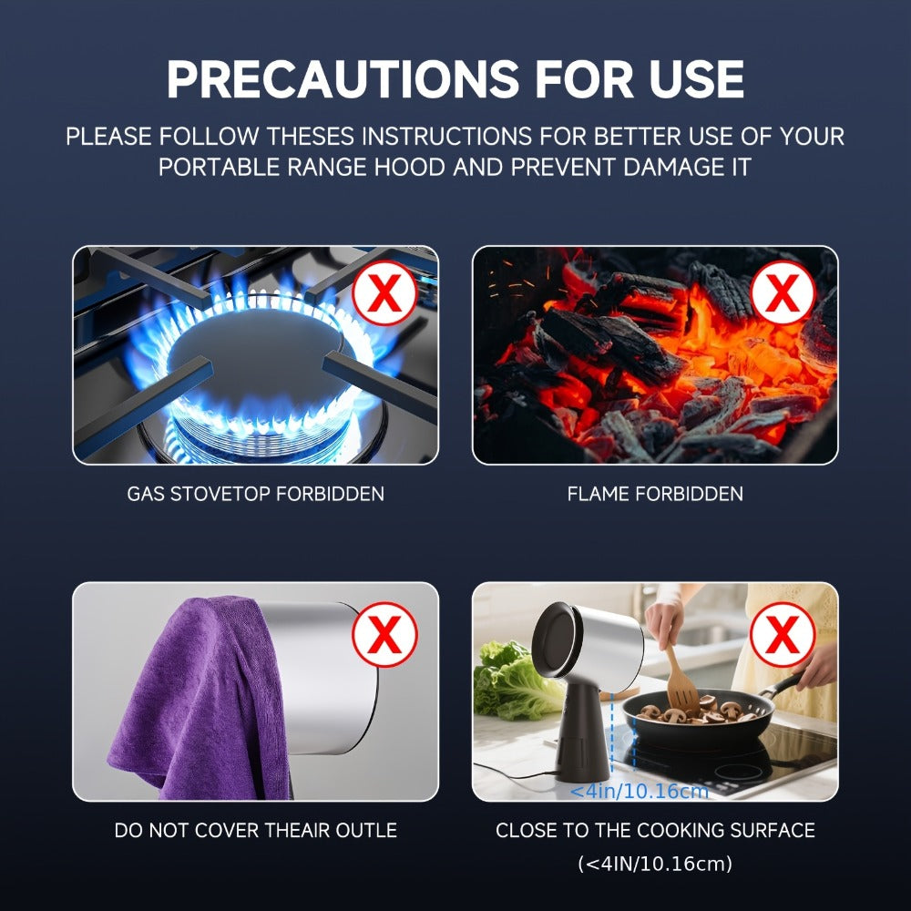 Desktop Range Hood 3-Speed Turbo Ventilation No Installation Required - AMZCHEF Portable for Home Cooking, Dining and Outdoor Meals
