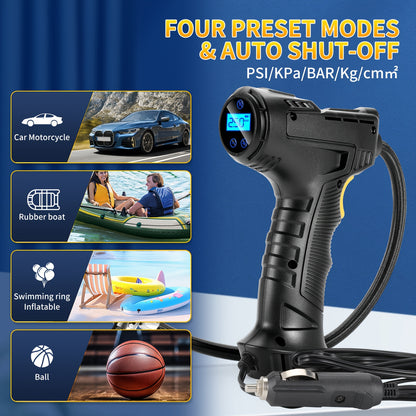 Portable Air Compressor 5200mAh – Wireless Rechargeable Tire Inflator with Digital Pressure Gauge for Car, Bicycle & Ball, Auto Shut-Off, USB Charging, Compact Cordless Air Pump
