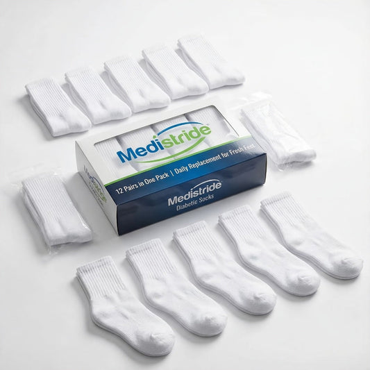 Multicolor Diabetic Crew Socks 12 Pairs Cotton Non-Binding Neuropathy Seamless Cushioned Loose Fit for Men Women Sensitive Feet Edema White Black Grey Size 9-11 10-13