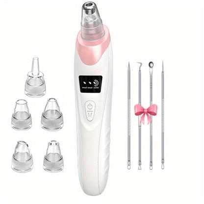 Pink Pore Vacuum Blackhead Remover with 3 Suction Levels, 5 Heads and 4 Manual Extractor Tools