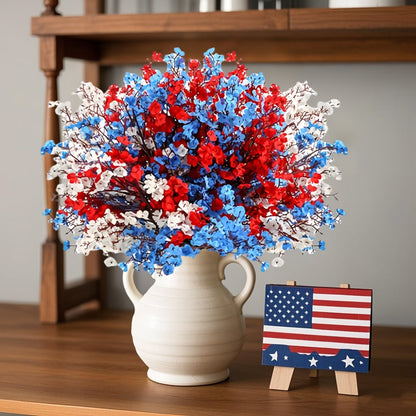 Artificial Flowers Nine-Piece Red White and Blue Baby's Breath Set for Patriotic Table Decor