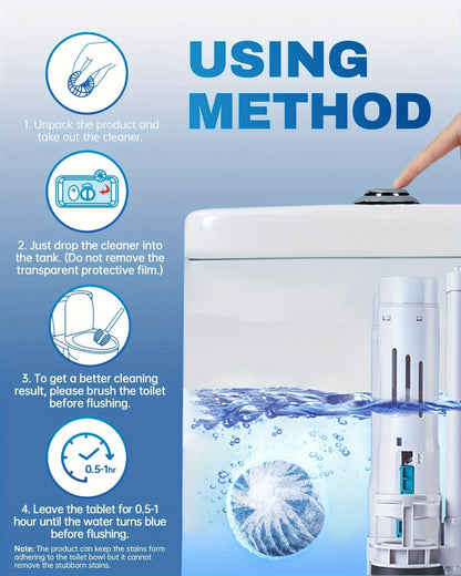 Blue Mesh-Wrapped Toilet Bowl Cleaner Tablets in 20-, 24- or 48-Piece Checkout Packs with Pictured 1.8-Inch Height