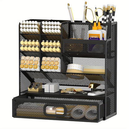 Mesh Desk Organizer with Pull-Out Drawer, Tiered Compartments and Six Color Checkout Options