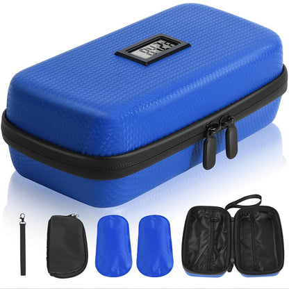Insulin Cooler Travel Case 24 Hour Refrigerated Medication Case Temperature Display Wristband 2 Reusable Ice Packs Diabetic Insulin Pen Cooler Black Blue