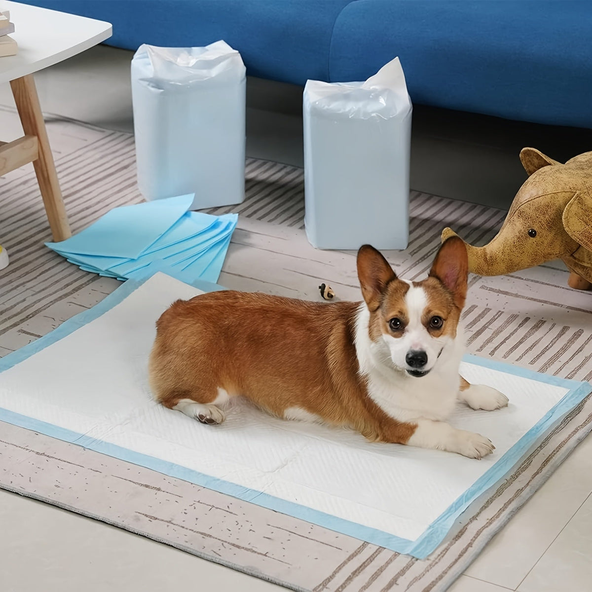 23.6-Inch Square Pet Training Pads with 50, 125 or 300-Piece Pack Options in Blue and White