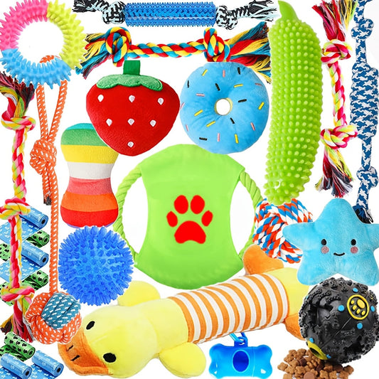 Dog Toys 25-Piece Activity Set with Rope, Squeaky, Tug, Teething and Treat-Dispenser Pieces