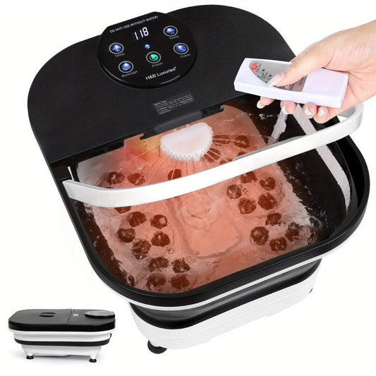 Foldable Foot Spa Bath with 20 Massage Rollers – Touchscreen Temperature Display, Remote Control & Shower Sprayer | Space-Saving Electric Foot Soak Tub for Home Relaxation, Heartfelt Gift for Women